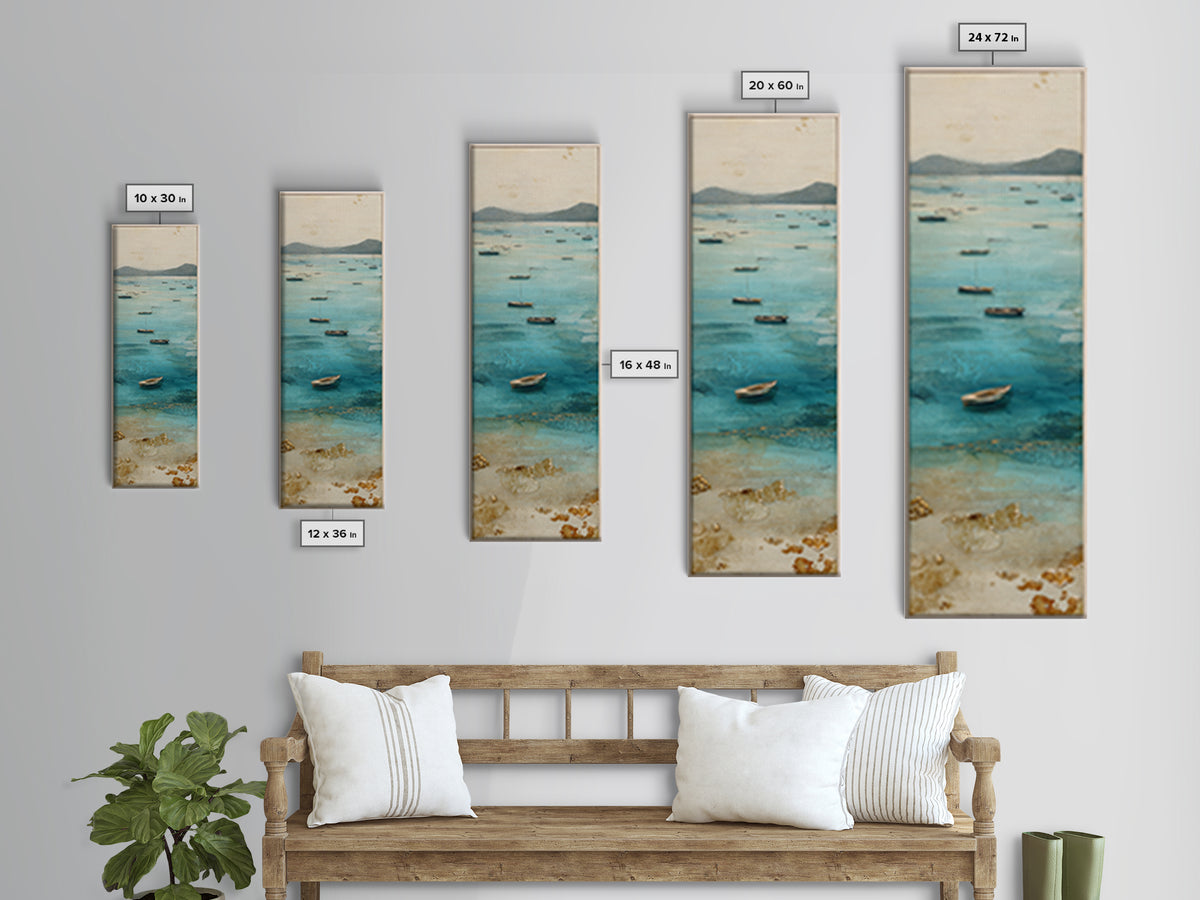 Foggy Harbor with Distant Boats Framed Canvas Print, Coastal Art, Beach Decor, Coastal Decor, Abstract Art, Coastal, COA-1x3-96