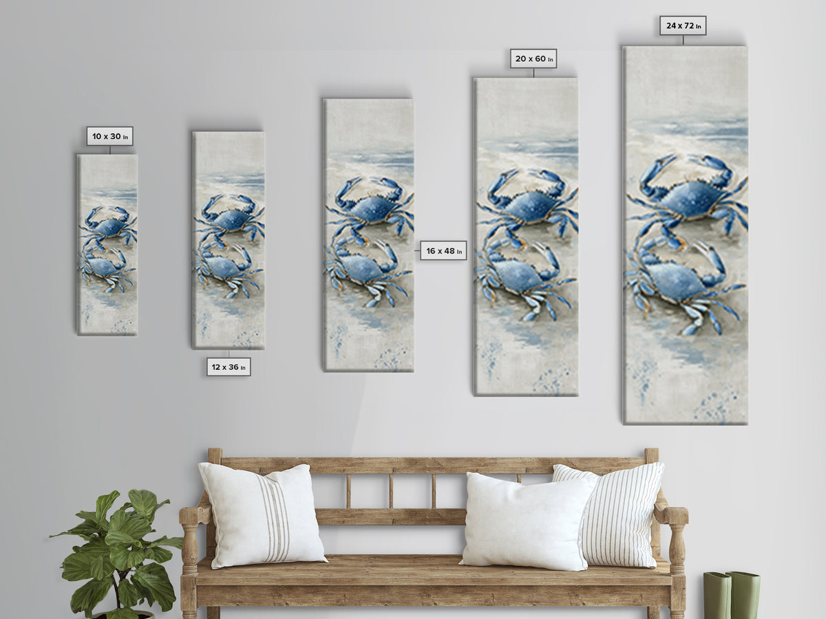 Blue Crab Illustration Canvas Print, Coastal Art, Statement Artwork, Coastal Decor, Fine Art, Coastal, Prints, COA-1x3-98