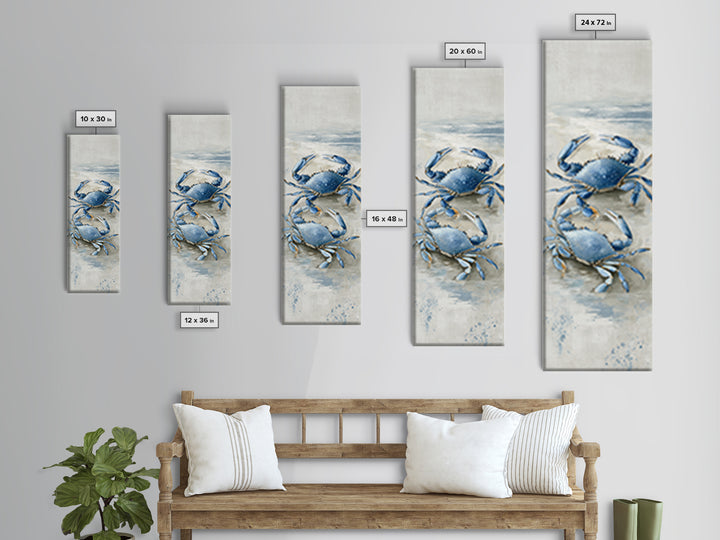 Blue Crab Illustration Canvas Print, Coastal Art, Statement Artwork, Coastal Decor, Fine Art, Coastal, Prints, COA-1x3-98