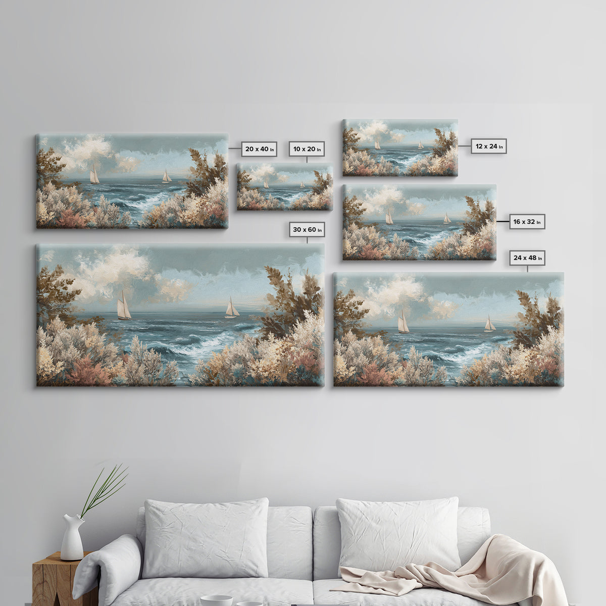 Coastal Botanical Bouquet Canvas Print, Coastal Art, Contemporary Art, Coastal Decor, Fine Art, Coastal, Modern Wall Art, COA-2x1-17