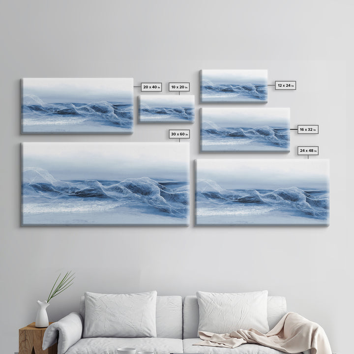 Minimal Wave Line Drawing Framed Canvas Print, Coastal Art, Minimalist Decor, Coastal Decor, Abstract Art, Coastal, COA-2x1-28