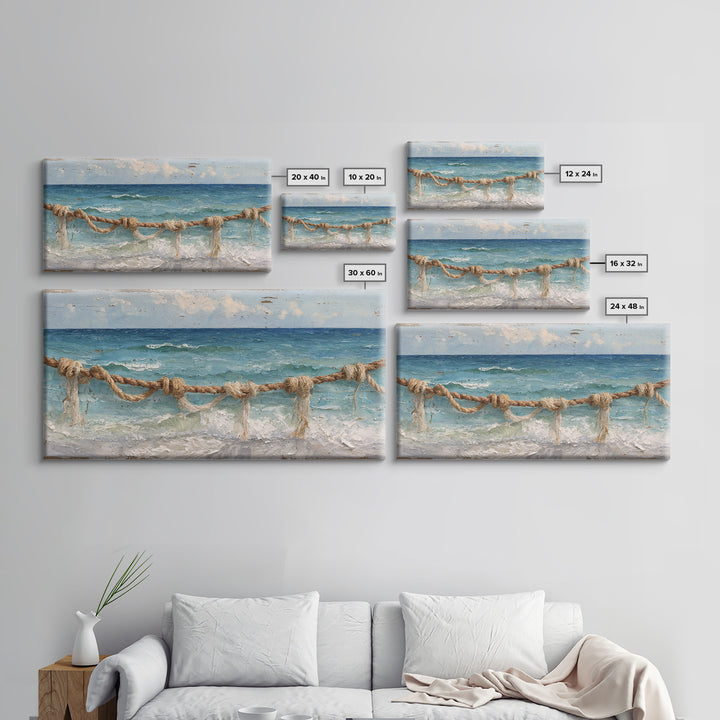 Weathered Nautical Rope and Brass Compass Framed Canvas Print, Coastal Art, Coastal Decor, Oil Painting, Coastal, COA-2x1-35