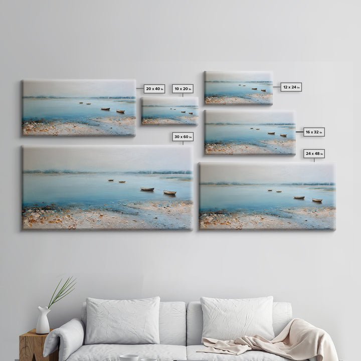 Foggy Harbor with Distant Boats Framed Canvas Print, Coastal Art, Original Painting, Coastal Decor, Fine Art, Coastal, COA-2x1-56