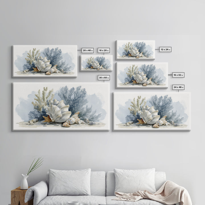 Shell and Coral Specimen Arrangement Framed Canvas Print, Coastal Art, Wall Decor, Coastal Decor, Coastal, Nautical Decor, COA-2x1-7