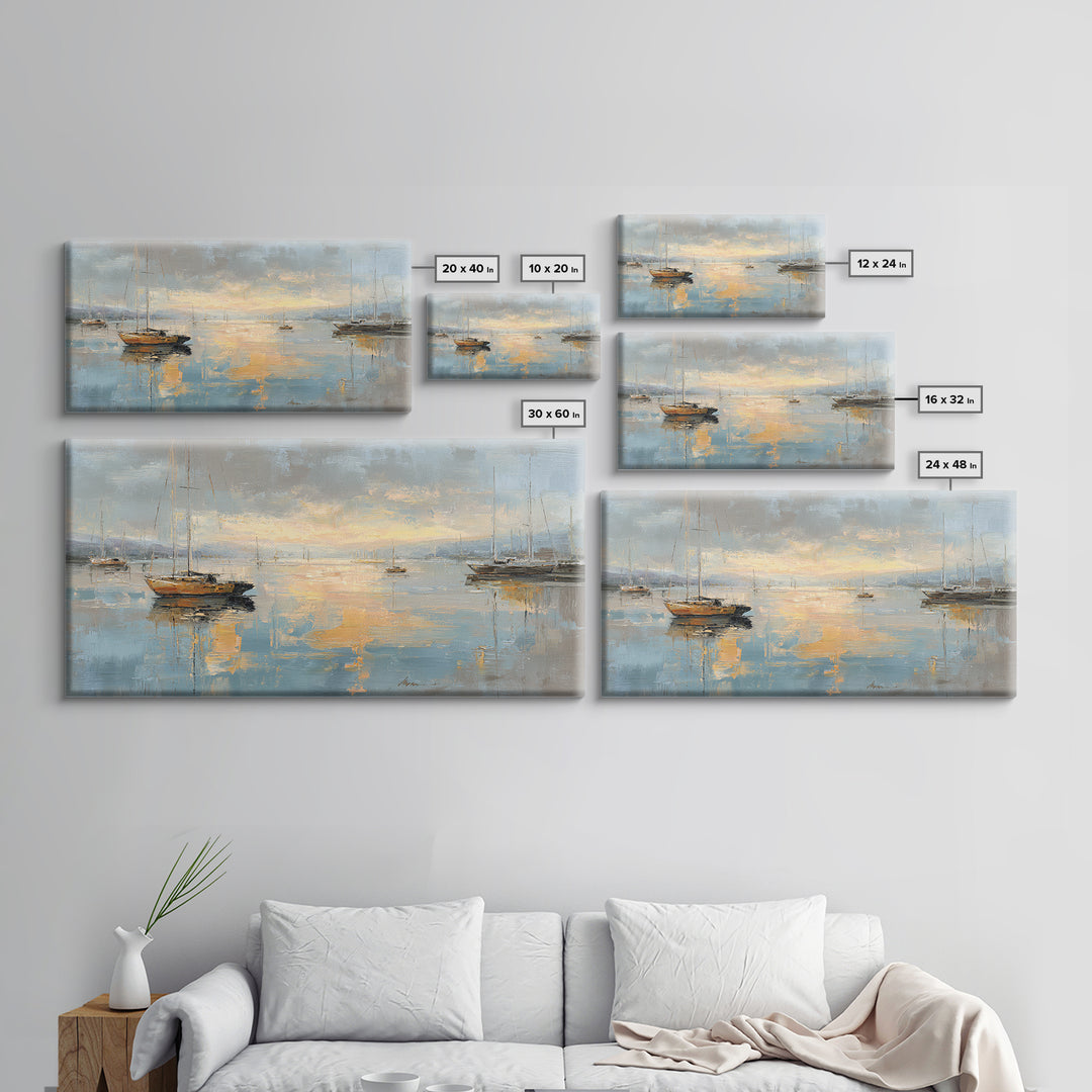 Foggy Harbor with Distant Boats Framed Canvas Print, Coastal Art, Coastal Decor, Fine Art, Coastal, Oyster Art, Gallery Decor, COA-2x1-80
