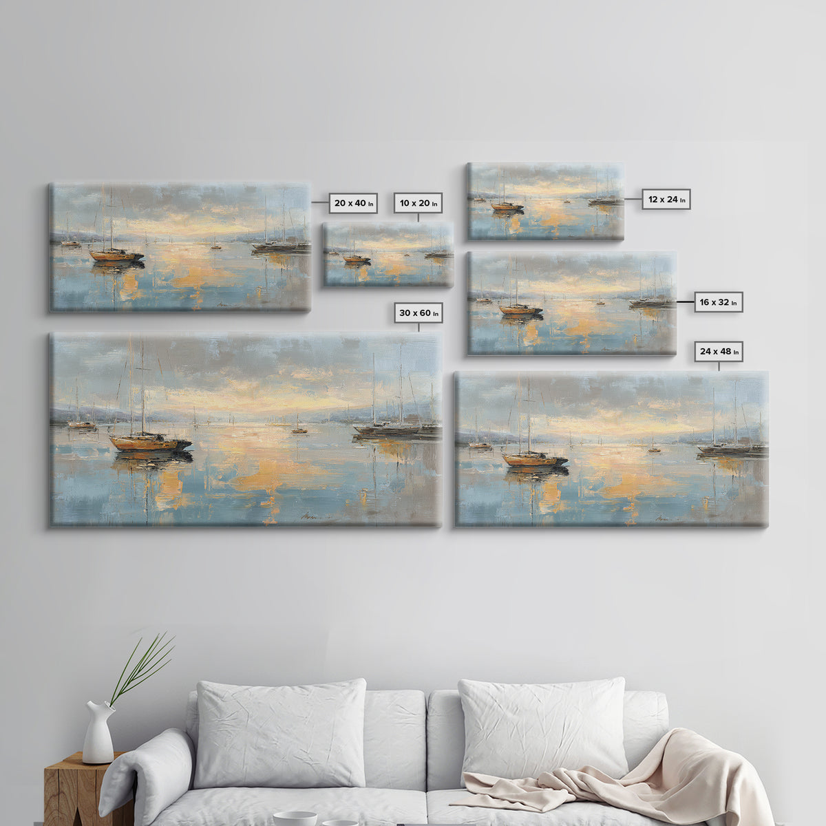 Foggy Harbor with Distant Boats Framed Canvas Print, Coastal Art, Coastal Decor, Fine Art, Coastal, Oyster Art, Gallery Decor, COA-2x1-80