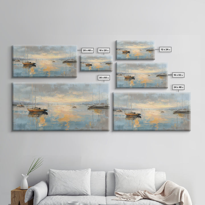 Foggy Harbor with Distant Boats Framed Canvas Print, Coastal Art, Coastal Decor, Fine Art, Coastal, Oyster Art, Gallery Decor, COA-2x1-80