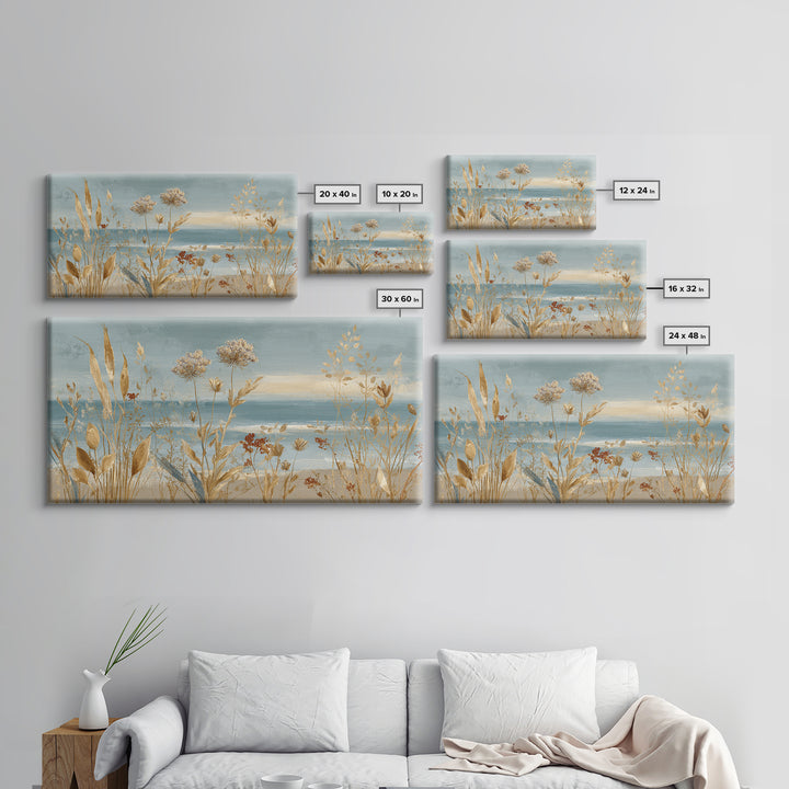 Coastal Botanical Bouquet Canvas Print, Coastal Art, Watercolor Painting, Coastal Decor, Oil Painting, Coastal, COA-2x1-89
