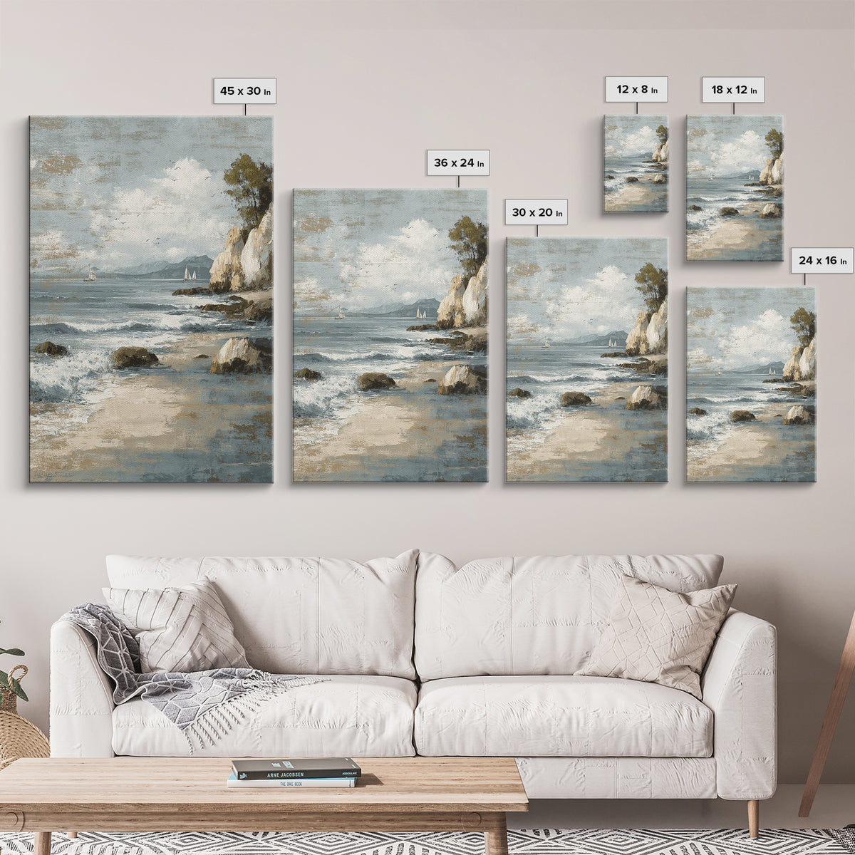 Mediterranean Cove with Cliff Shadows Framed Canvas Print, Coastal Art, Wall Art, Coastal Decor, Fine Art, Coastal, Bird Art, COA-2x3-1