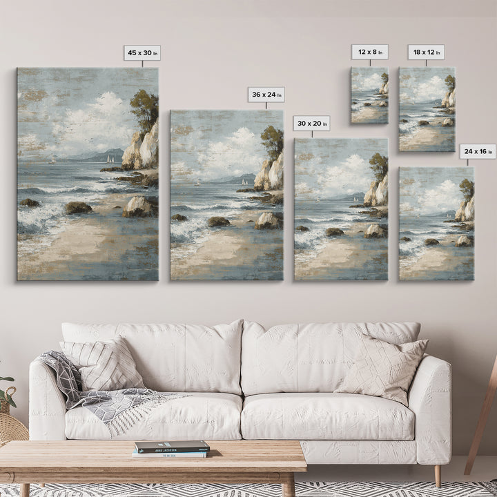 Mediterranean Cove with Cliff Shadows Framed Canvas Print, Coastal Art, Wall Art, Coastal Decor, Fine Art, Coastal, Bird Art, COA-2x3-1