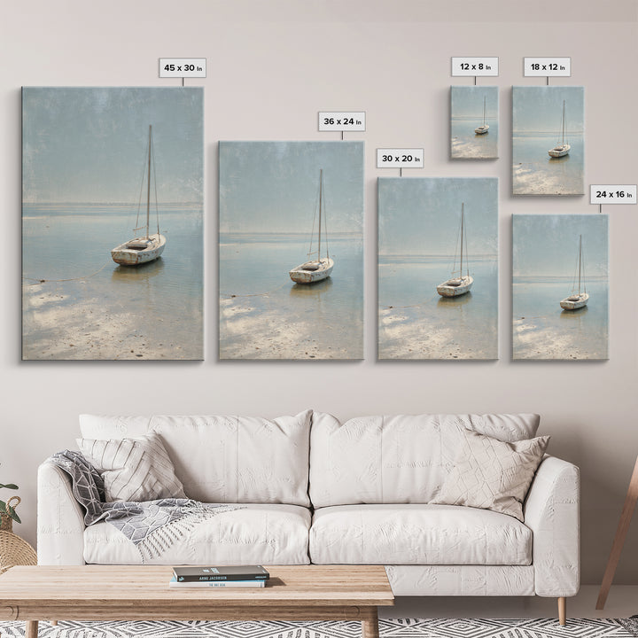 Weathered Sailboat on Calm Morning Water Canvas Print, Coastal Art, Luxury Decor, Coastal Decor, Coastal, Original Art, COA-2x3-10
