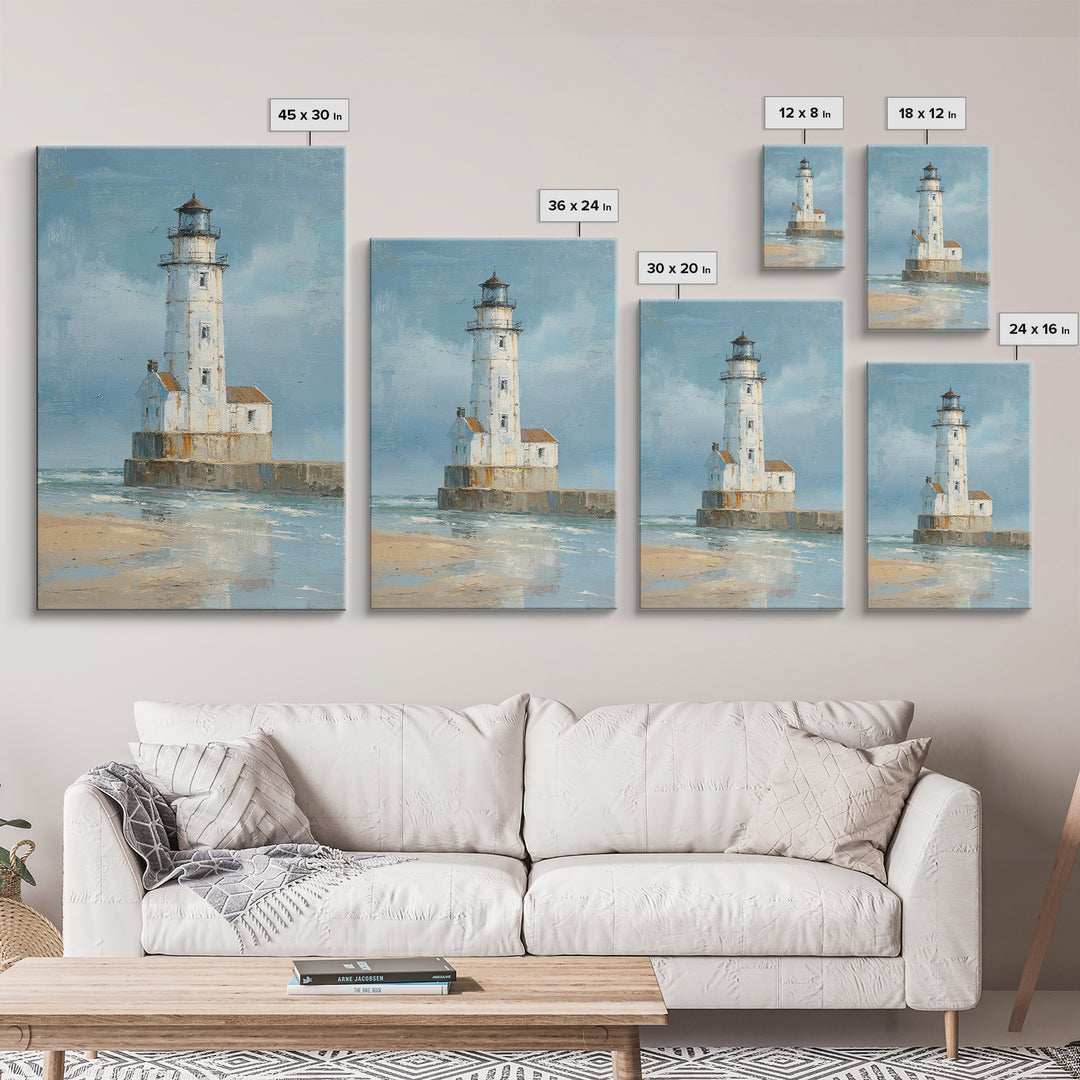 Whitewashed Lighthouse Against Cloudy Sky Framed Canvas Print, Coastal Art, Wall Art, Coastal Decor, Fine Art, Coastal, COA-2x3-38