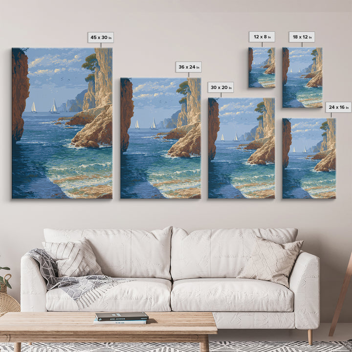 Mediterranean Cove with Cliff Shadows Canvas Print, Coastal Art, Original Art, Coastal Decor, Fine Art, Coastal, Blue Wall Art, COA-2x3-49