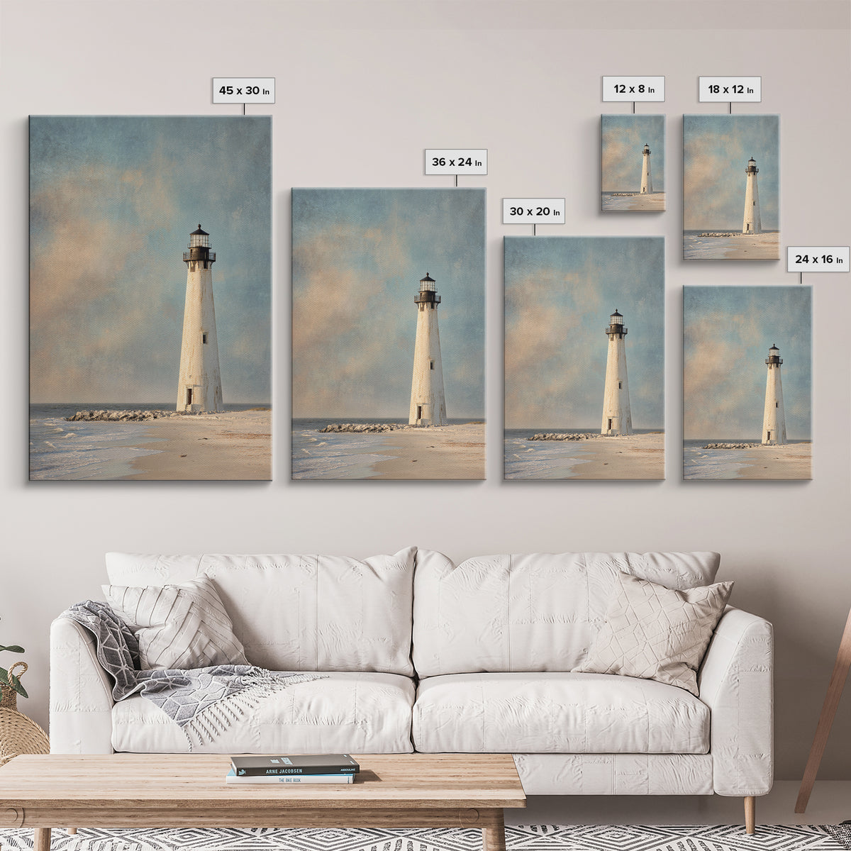Whitewashed Lighthouse Against Cloudy Sky Canvas Print, Coastal Art, Original Art, Coastal Decor, Abstract Art, Coastal, COA-2x3-62