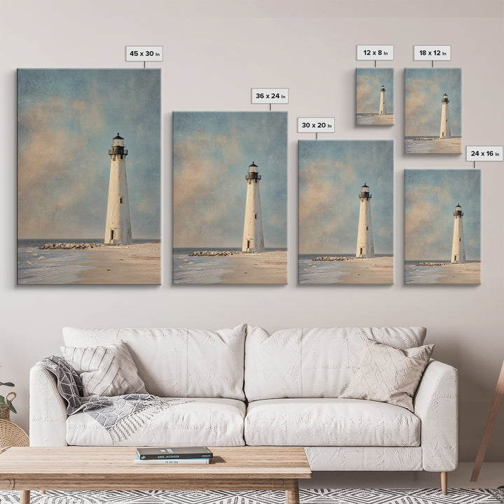 Whitewashed Lighthouse Against Cloudy Sky Canvas Print, Coastal Art, Original Art, Coastal Decor, Abstract Art, Coastal, COA-2x3-62