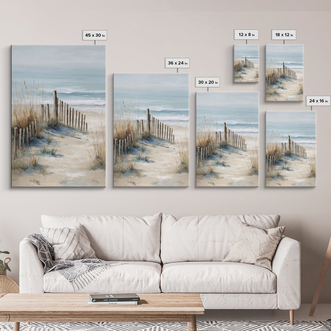 Soft Watercolor Dune Fence Scene Canvas Print, Coastal Art, Coastal Decor, Oil Painting, Coastal, Boho Wall Art, COA-2x3-72