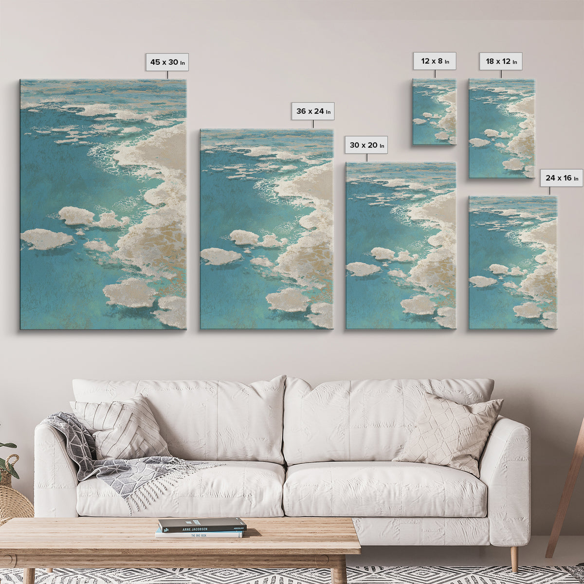 Abstract Seafoam Patterns Framed Canvas Print, Coastal Art, Prints, Coastal Decor, Abstract Art, Coastal, Coastal Wall Art, COA-2x3-74
