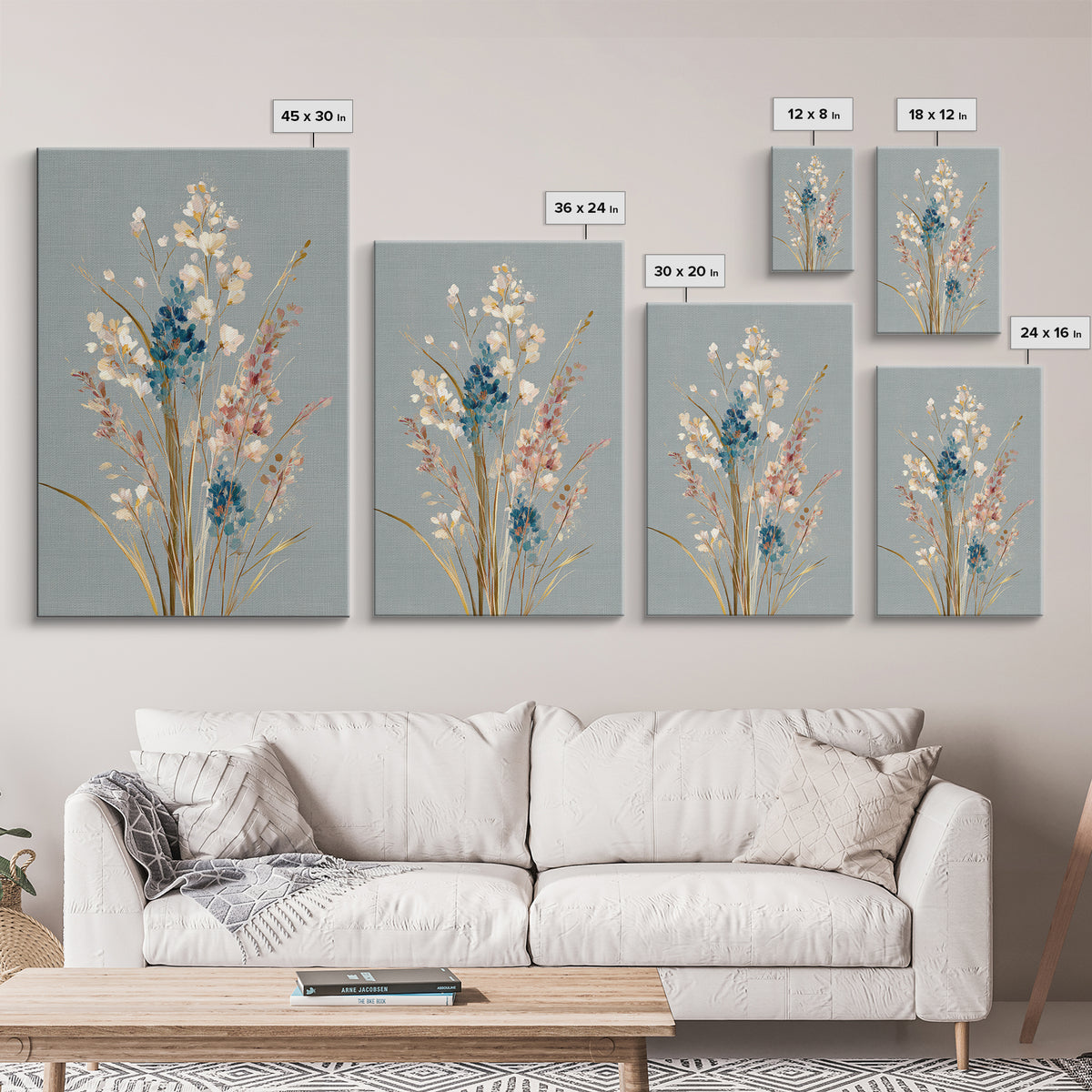 Coastal Botanical Bouquet Canvas Print, Coastal Art, Bird Art, Coastal Decor, Fine Art, Coastal, Living Room Art, Ocean Art, COA-2x3-77