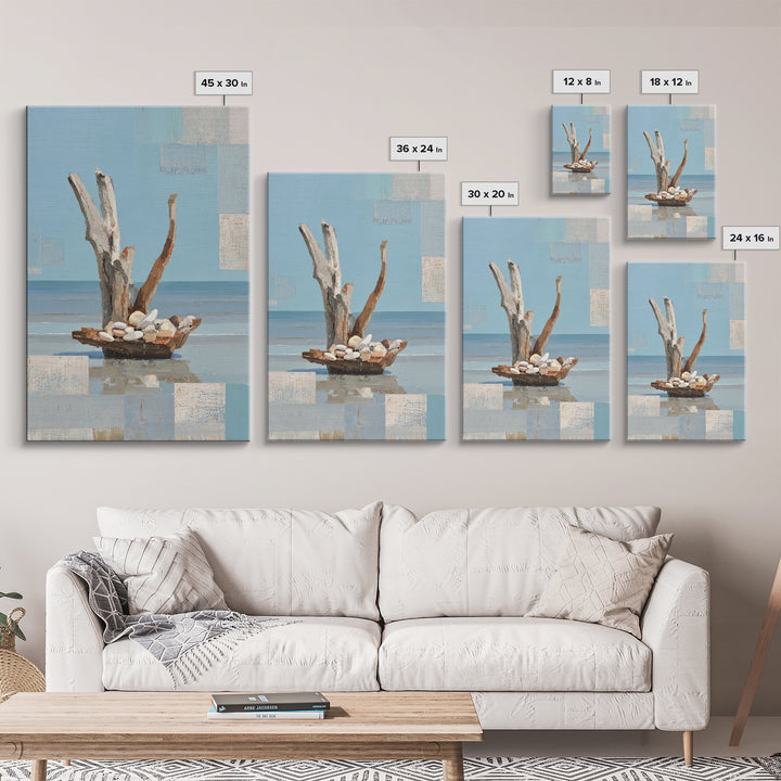 Driftwood and Sea Glass Still Life Framed Canvas Print, Coastal Art, Coastal Wall Art, Coastal Decor, Fine Art, Coastal, COA-2x3-87