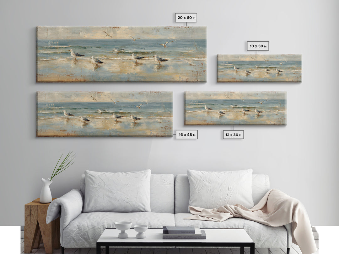 Seagulls Crossing a Muted Sky Framed Canvas Print, Coastal Art, Original Painting, Coastal Decor, Coastal, Beach Decor, COA-3x1-2