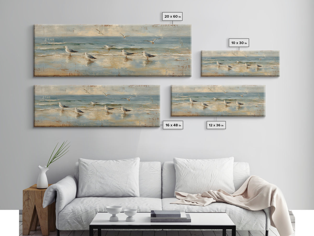 Seagulls Crossing a Muted Sky Framed Canvas Print, Coastal Art, Original Painting, Coastal Decor, Coastal, Beach Decor, COA-3x1-2