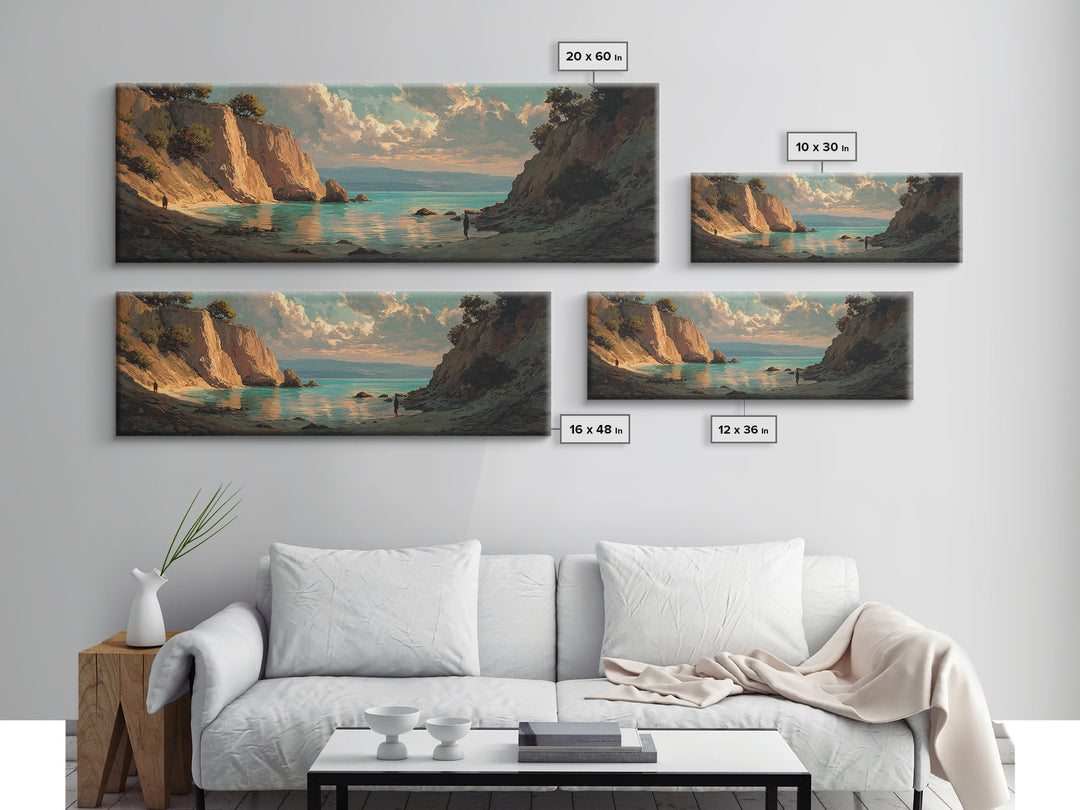 Mediterranean Cove with Cliff Shadows Canvas Print, Coastal Art, Coastal Wall Art, Coastal Decor, Coastal, Ocean Wall Art, COA-3x1-33