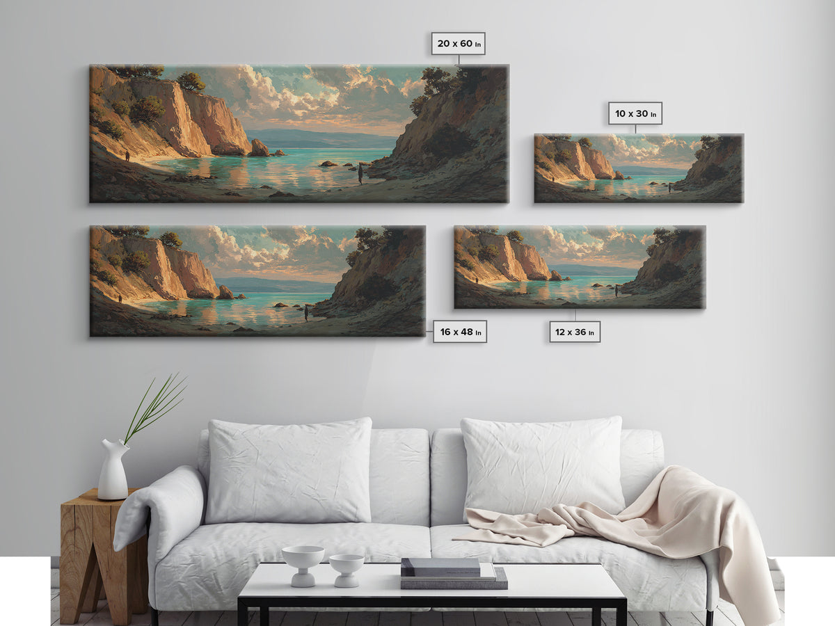 Mediterranean Cove with Cliff Shadows Canvas Print, Coastal Art, Coastal Wall Art, Coastal Decor, Coastal, Ocean Wall Art, COA-3x1-33