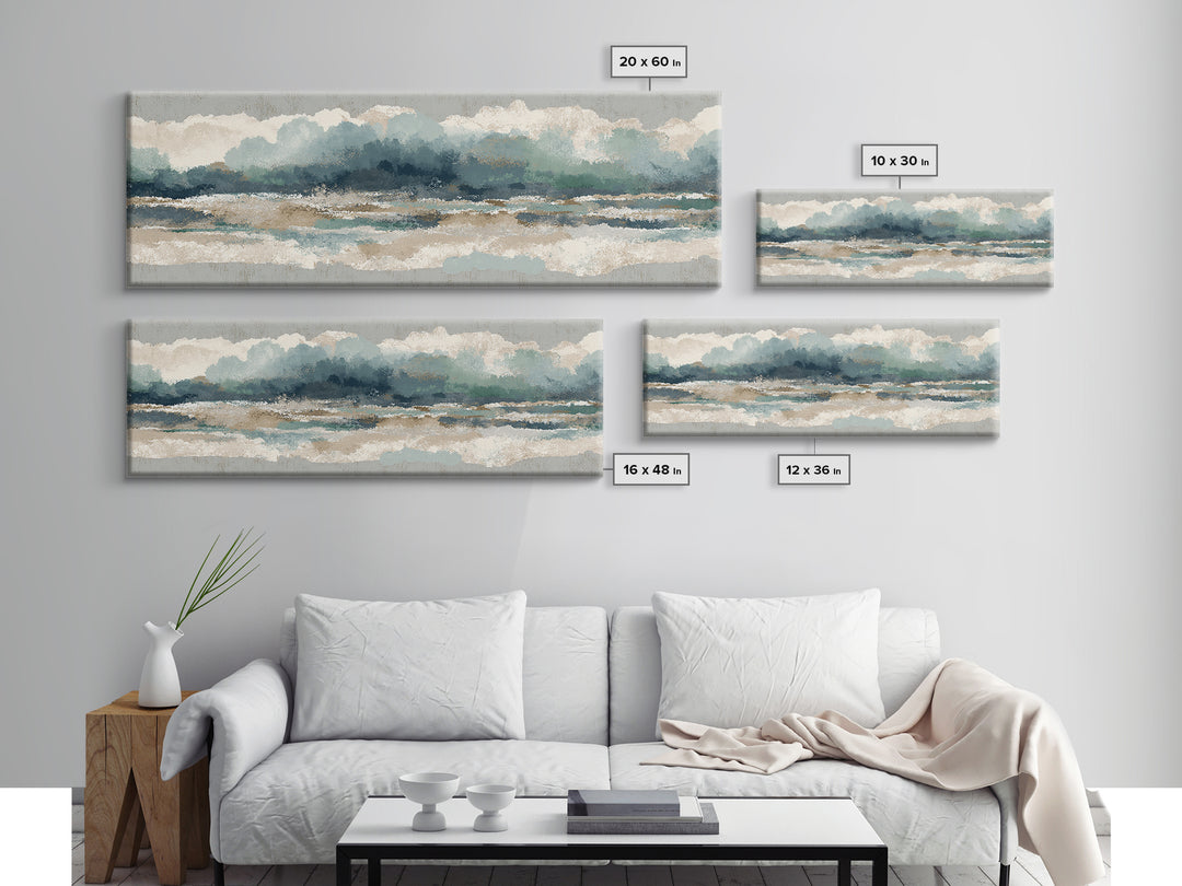 Storm Cloud over Deep Green Water Framed Canvas Print, Coastal Art, Boho Decor, Coastal Decor, Fine Art, Coastal, COA-3x1-60