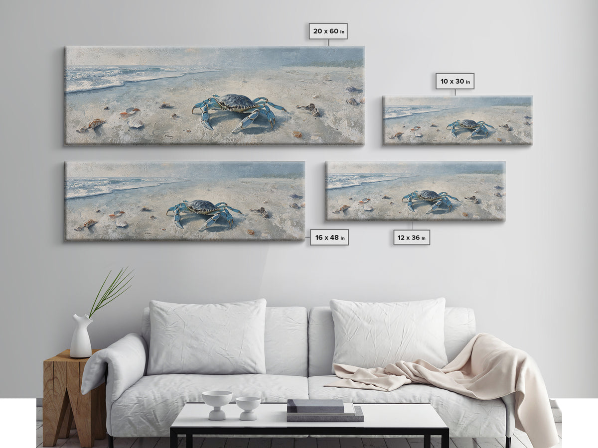 Blue Crab Illustration Canvas Print, Coastal Art, Wall Decor, Coastal Decor, Coastal, Nautical Decor, Coastal Wall Art, COA-3x1-78