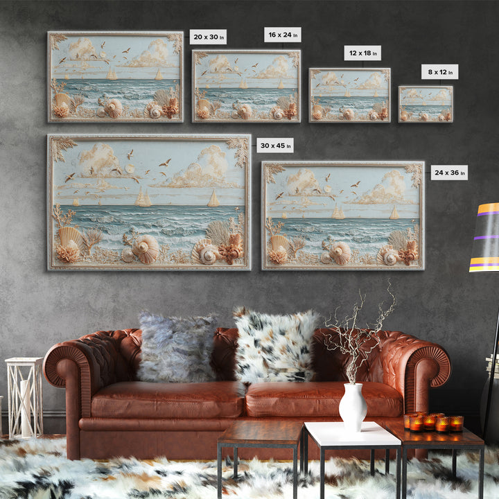 Shell and Coral Specimen Arrangement Framed Canvas Print, Coastal Art, Whimsical Decor, Coastal Decor, Fine Art, Coastal, COA-3x2-15