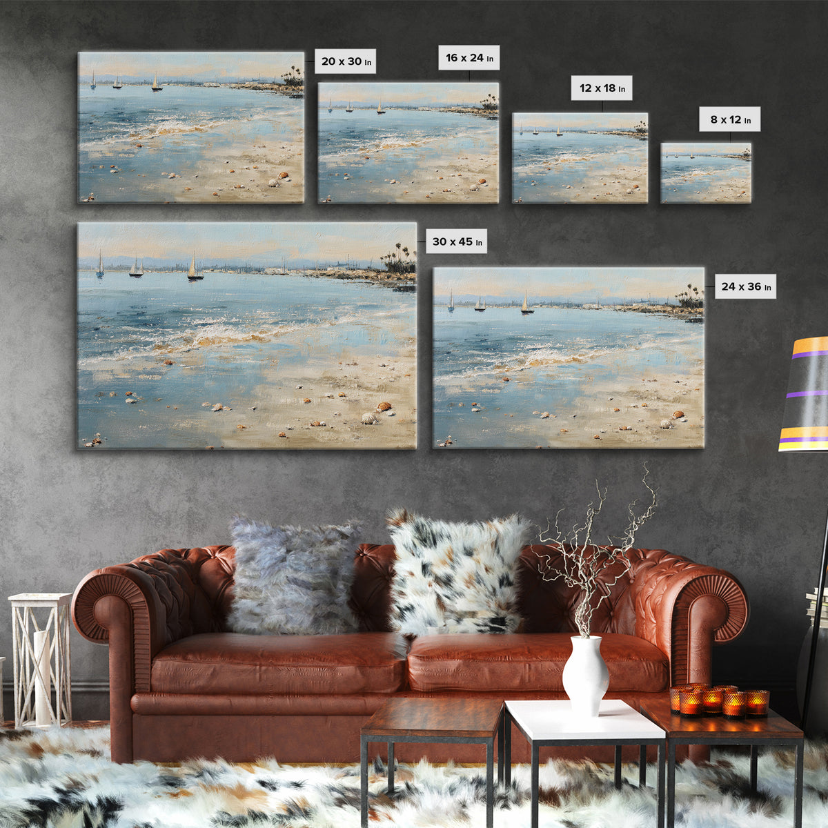 Foggy Harbor with Distant Boats Framed Canvas Print, Coastal Art, Beach Wall Art, Coastal Decor, Oil Painting, Coastal, COA-3x2-40