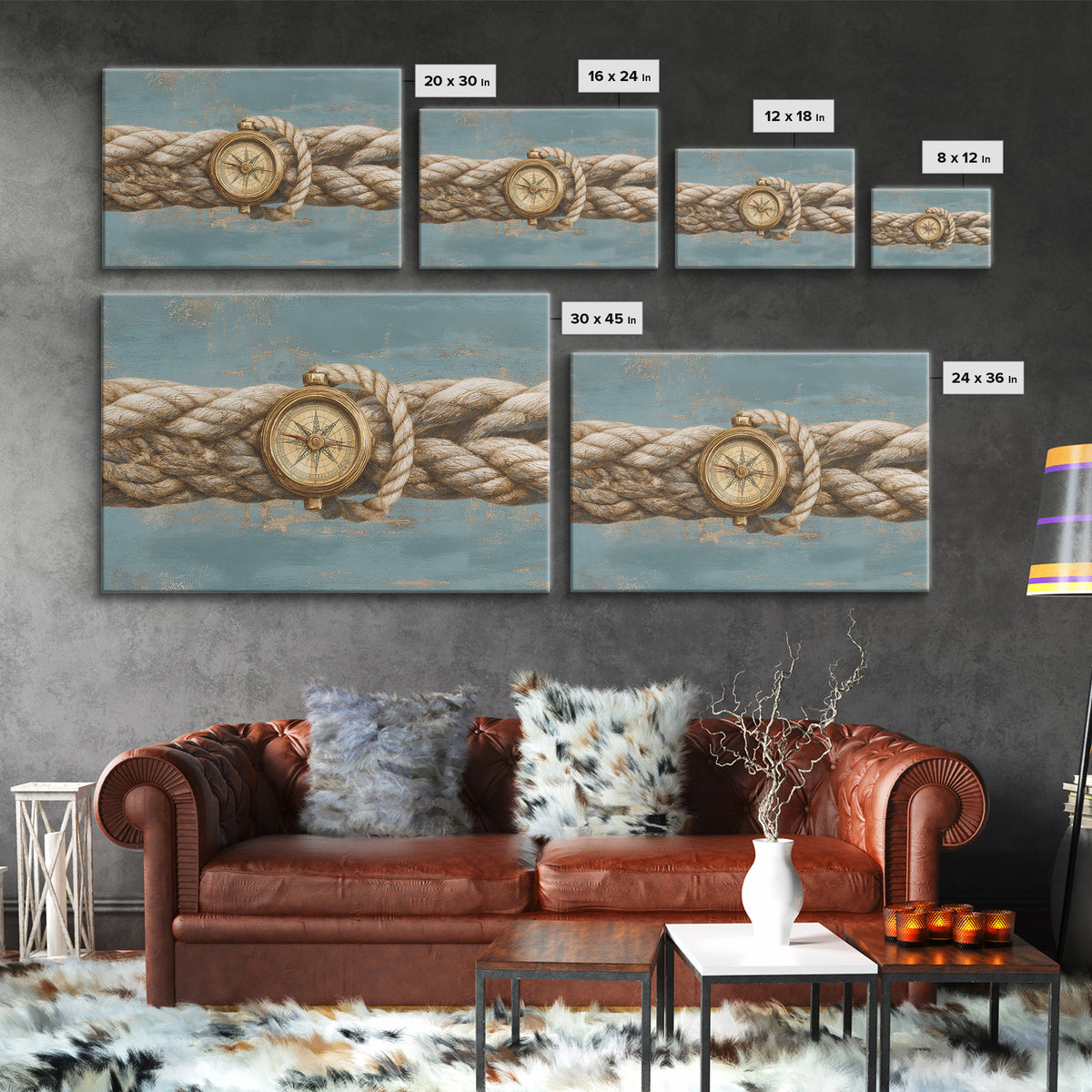Weathered Nautical Rope and Brass Compass Canvas Print, Coastal Art, Oyster Art, Coastal Decor, Abstract Art, Coastal, COA-3x2-43