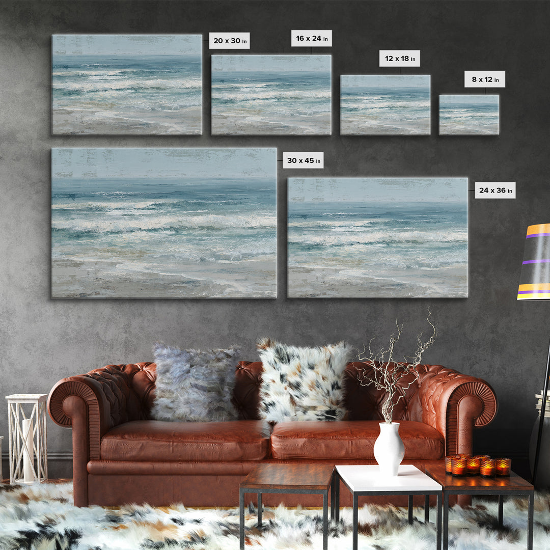 Moonlit Ocean with Silver Surf Framed Canvas Print, Coastal Art, Coastal Wall Art, Coastal Decor, Coastal, Ocean Wall Art, COA-3x2-50