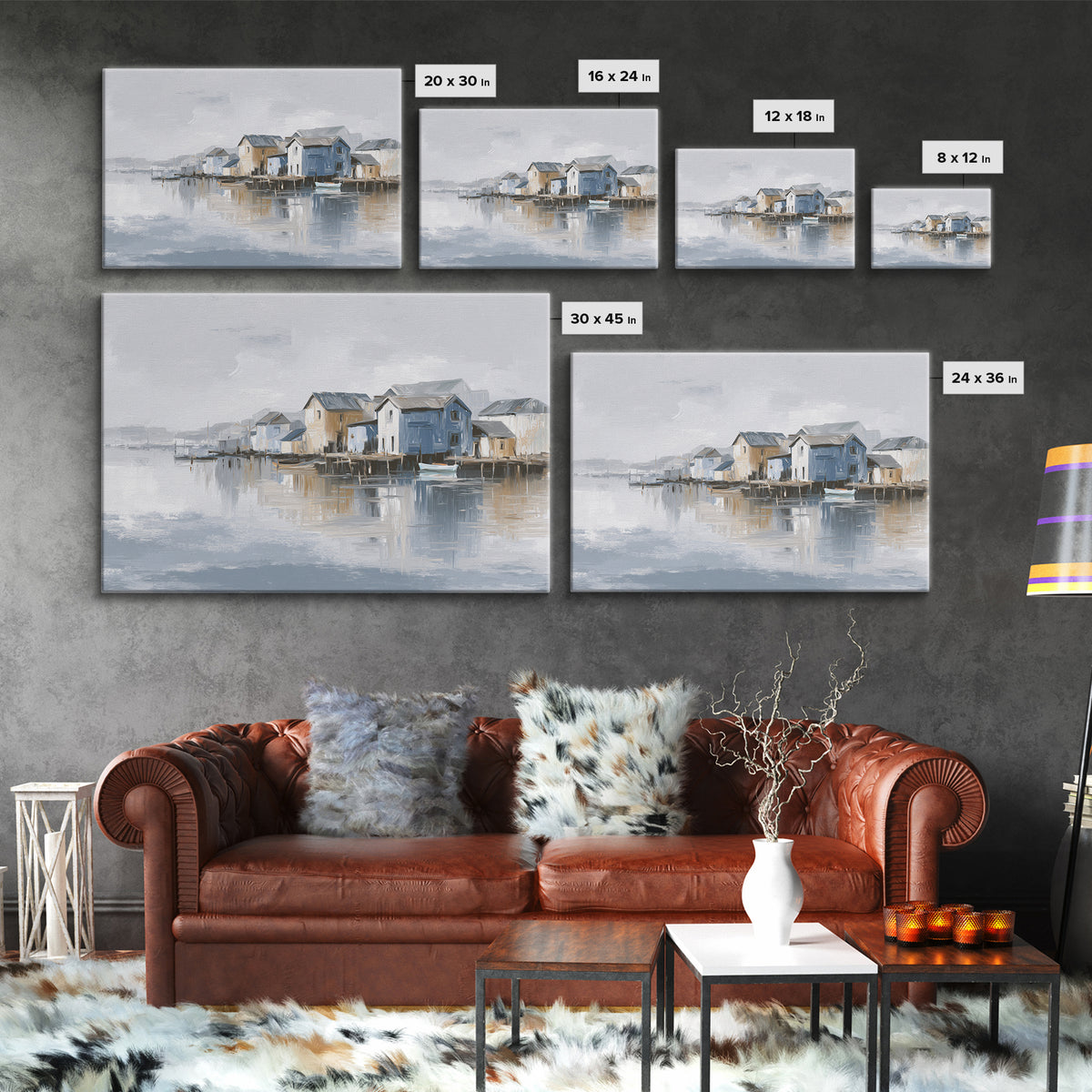 Coastal Village Rooftops Seen from the Sea Canvas Print, Coastal Art, Coastal Decor, Oil Painting, Coastal, Fine Art Print, COA-3x2-61