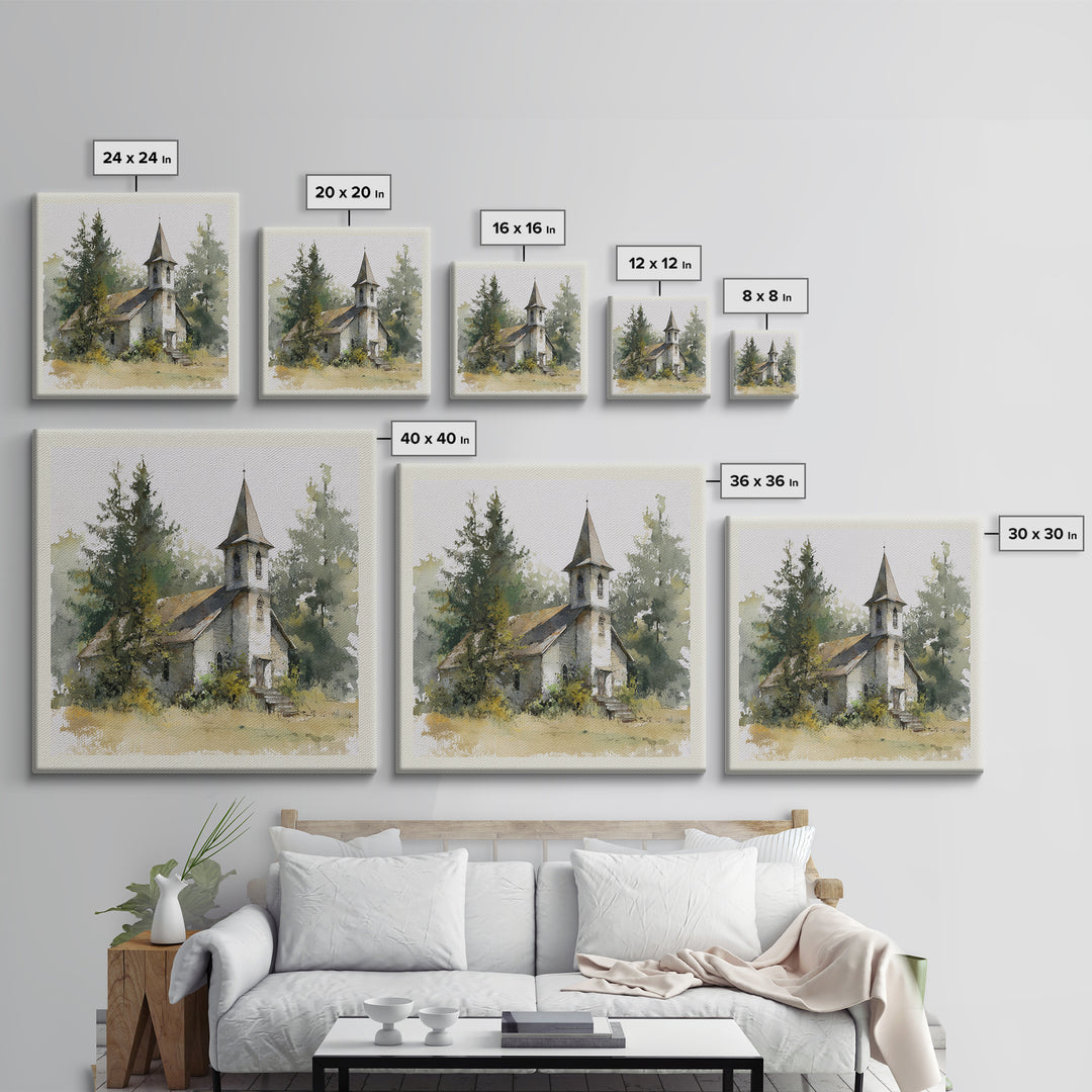 Country Church Steeple Beyond Trees Canvas Print, Country Art, Printable Art, Farmhouse Decor, Watercolor Art, Country, COU-1x1-19