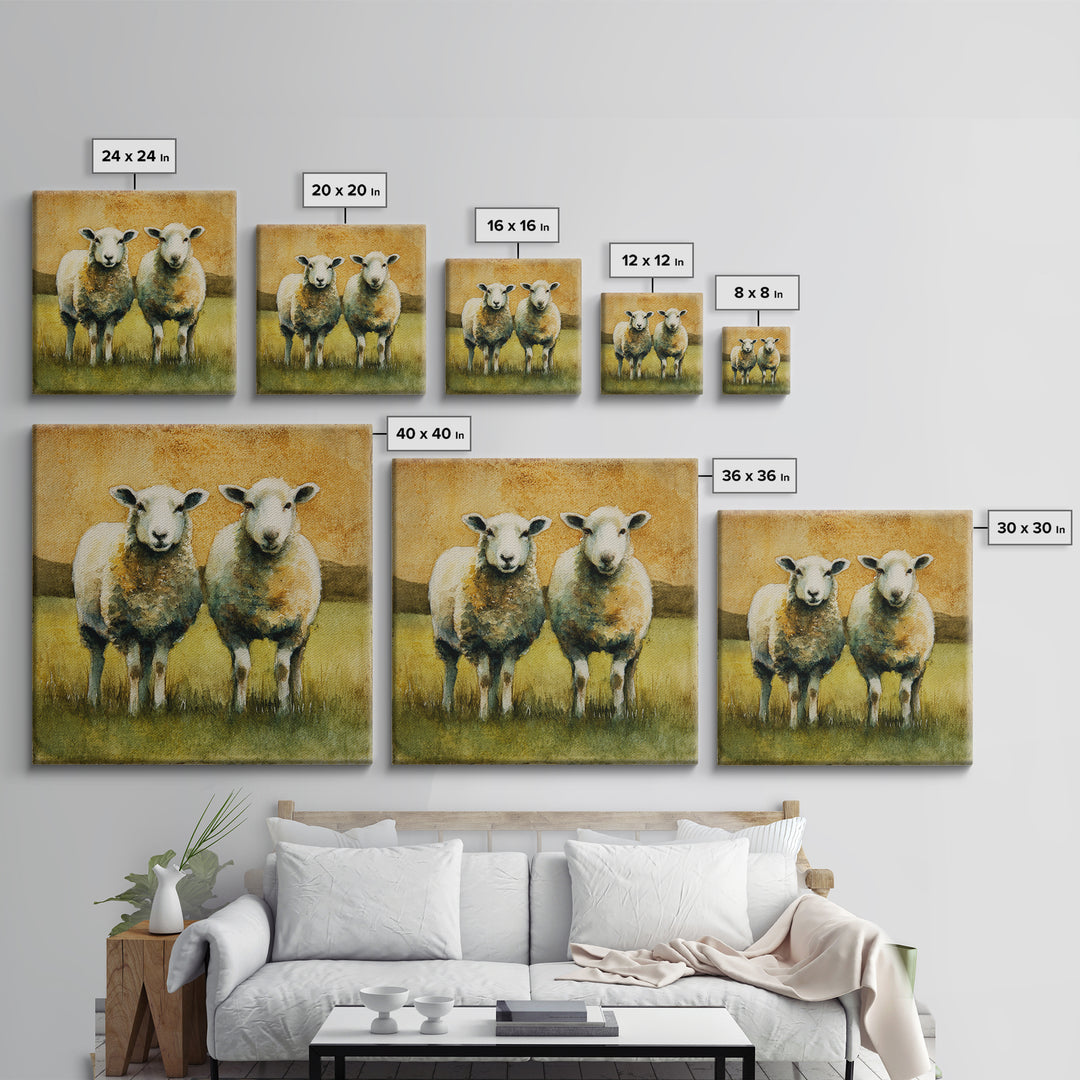Watercolor Sheep in a Green Pasture Canvas Print, Country Art, Oil Painting, Farmhouse Decor, Country, Digital Art Prints, COU-1x1-23