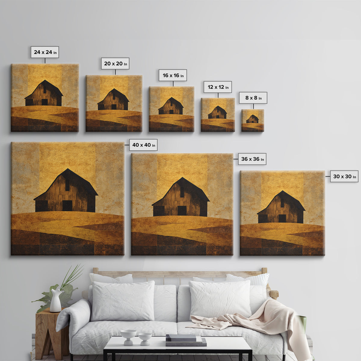 Rustic Barn Silhouette Framed Canvas Print, Country Art, Farmhouse Decor, Country, Gallery Wall Art, Landscape Wall Art, COU-1x1-27