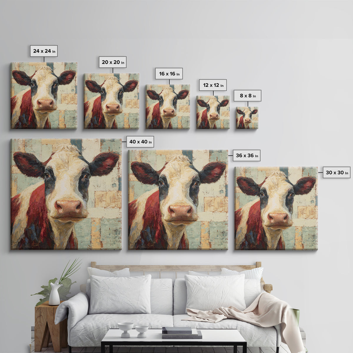 Cow Portrait with Gentle Farmhouse Personality Framed Canvas Print, Country Art, Printable Wall Art, Farmhouse Decor, Country, COU-1x1-28