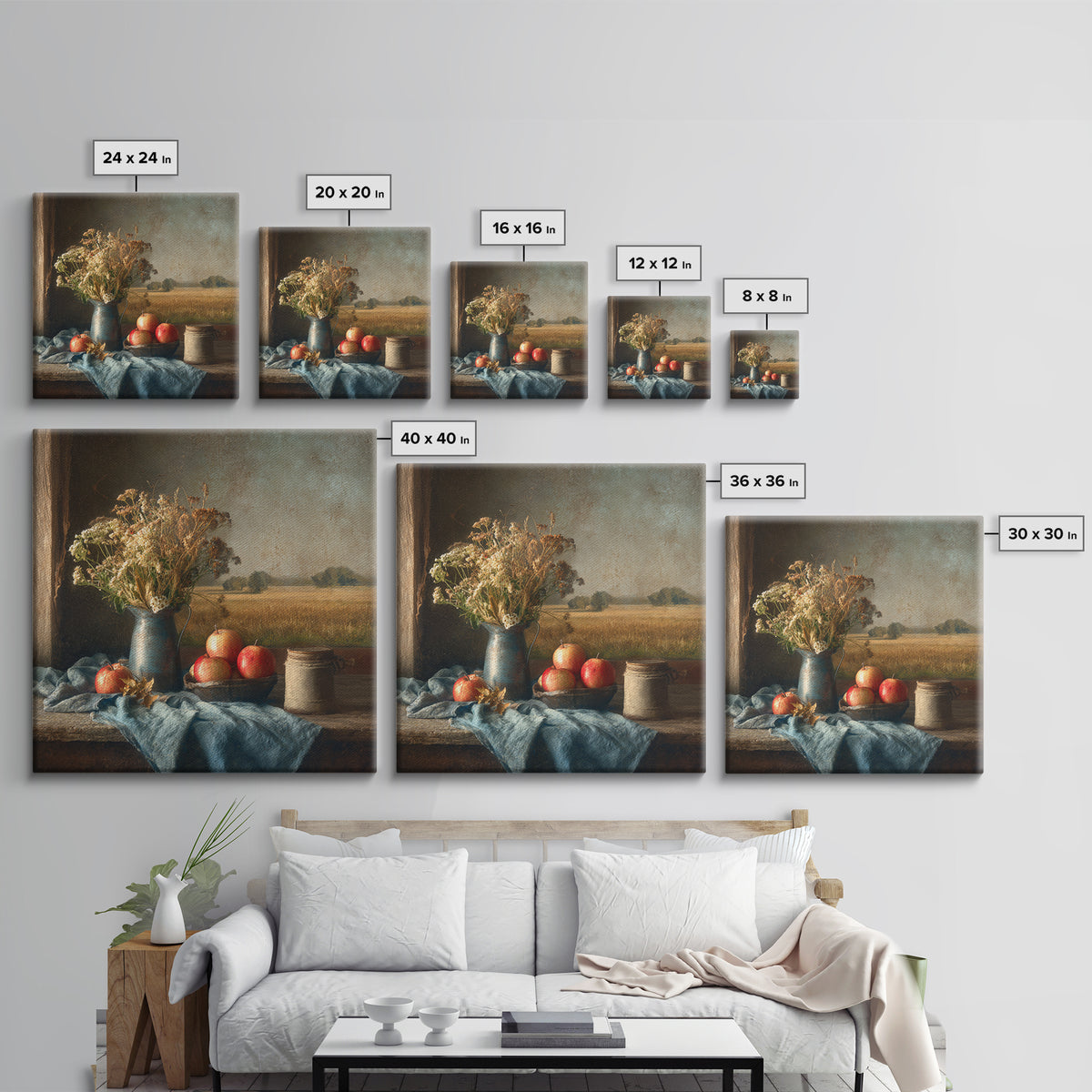 Apple Orchard with Warm Autumn Light Canvas Print, Country Art, French Country Decor, Farmhouse Decor, Oil Painting, Country, COU-1x1-30