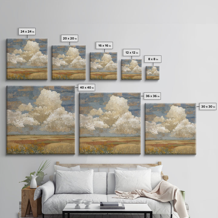 Cornfield under Dramatic Summer Clouds Framed Canvas Print, Country Art, Floral Wall Art, Farmhouse Decor, Abstract Art, COU-1x1-42
