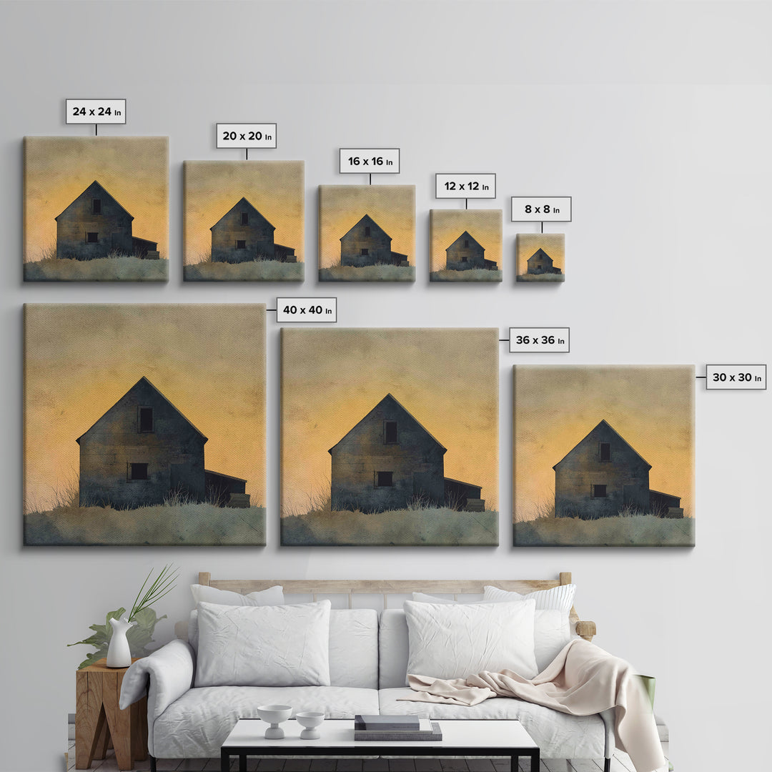 Rustic Barn Silhouette Framed Canvas Print, Country Art, Farmhouse Wall Art, Farmhouse Decor, Oil Painting, Country, Room Decor, COU-1x1-51