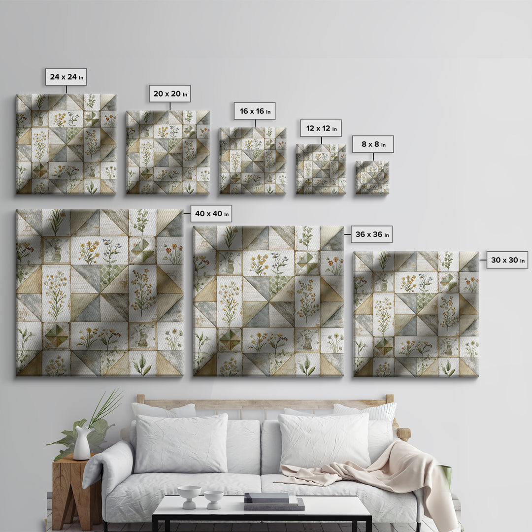 Quilt Geometric Folk Pattern Canvas Print, Country Art, Farmhouse Wall Decor, Farmhouse Decor, Abstract Art, Country, COU-1x1-60