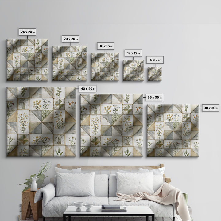 Quilt Geometric Folk Pattern Canvas Print, Country Art, Farmhouse Wall Decor, Farmhouse Decor, Abstract Art, Country, COU-1x1-60