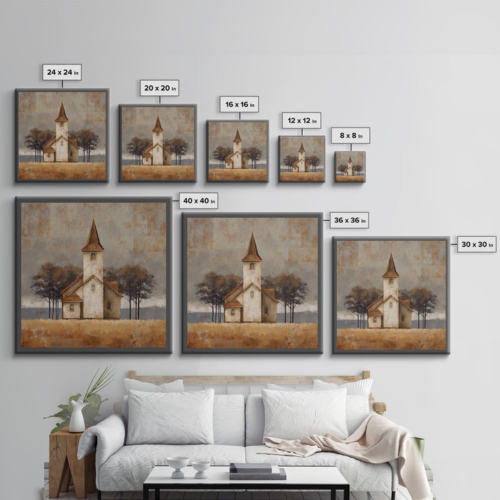 Country Church Steeple Beyond Trees Framed Canvas Print, Country Art, Gallery Decor, Farmhouse Decor, Fine Art, Country, COU-1x1-67