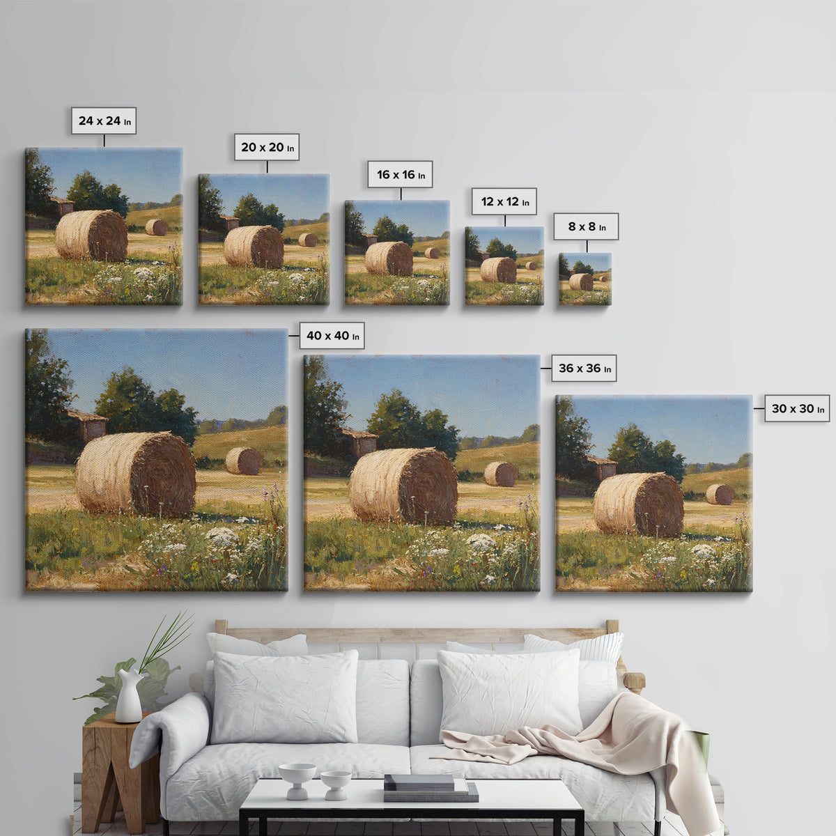 Hay Bales in Late Afternoon Sun Framed Canvas Print, Country Art, Floral Wall Art, Farmhouse Decor, Fine Art, Country, COU-1x1-68