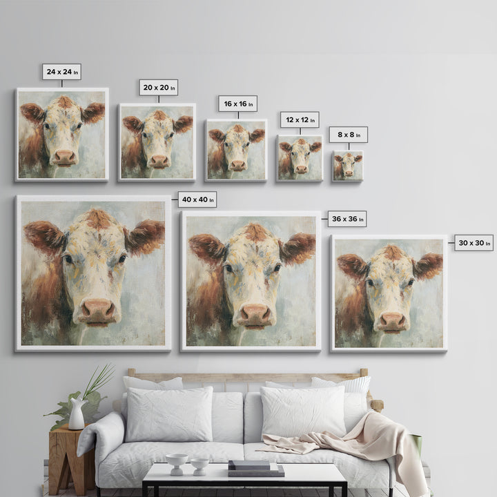 Cow Portrait with Gentle Farmhouse Personality Canvas Print, Country Art, Eclectic Wall Art, Farmhouse Decor, Oil Painting, COU-1x1-76