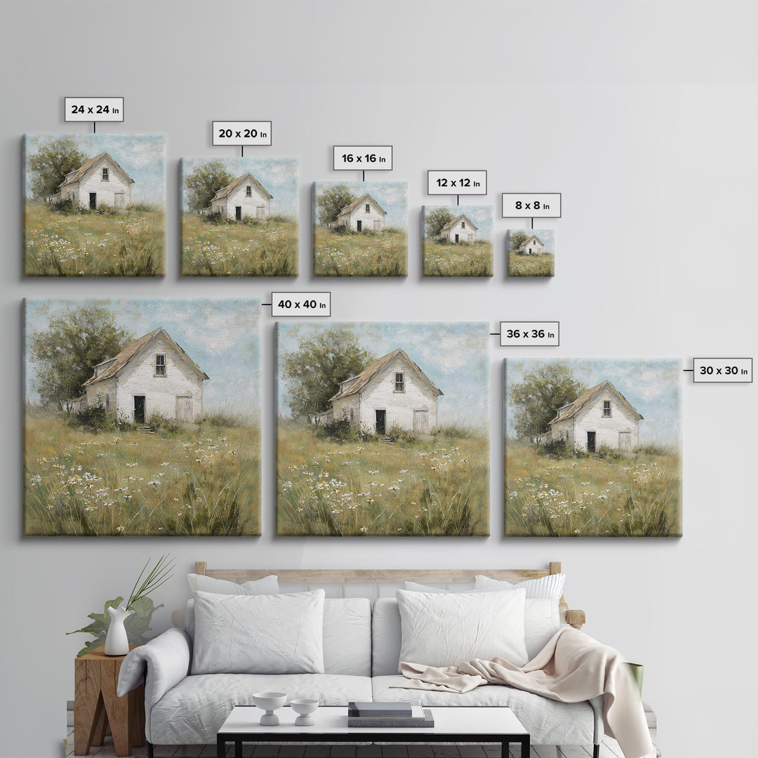 White Farmhouse Surrounded by Tall Grass Canvas Print, Country Art, Wall Decor, Farmhouse Decor, Oil Painting, Country, COU-1x1-82