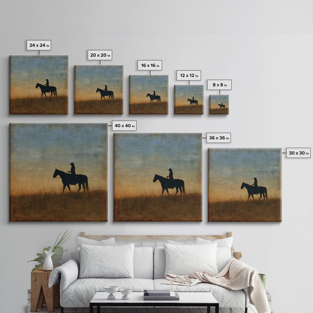 Horse and Rider Silhouette at Dusk Canvas Print, Country Art, Boho Decor, Farmhouse Decor, Fine Art, Country, Art Prints, COU-1x1-89