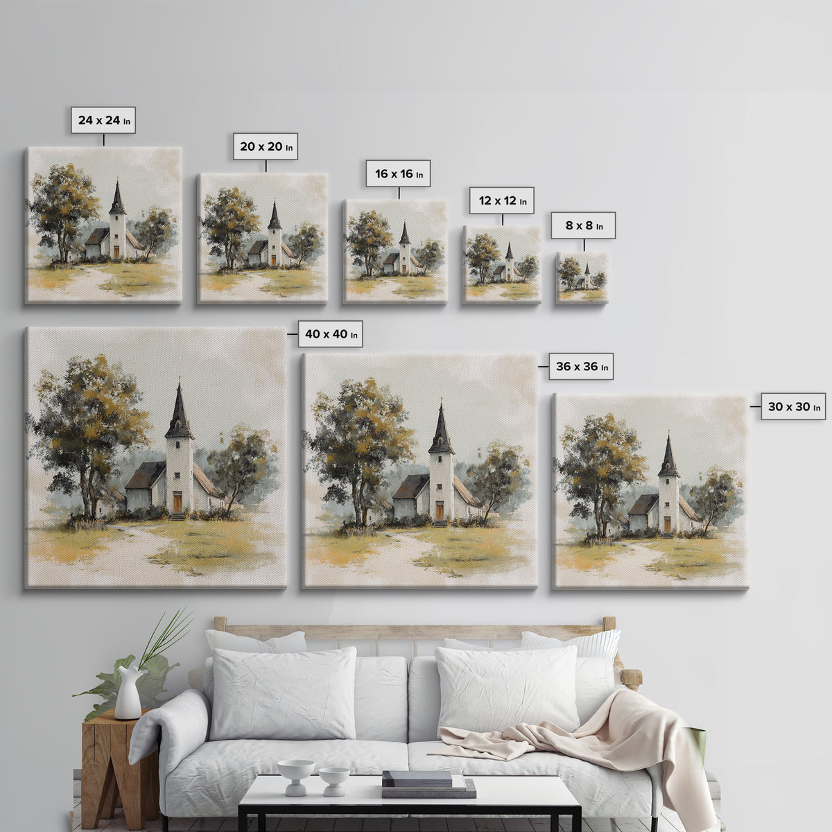 Country Church Steeple Beyond Trees Canvas Print, Country Art, Boho Decor, Farmhouse Decor, Fine Art, Country, Art Prints, COU-1x1-91
