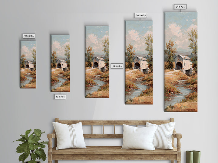 Covered Bridge over a Quiet Creek Canvas Print, Country Art, Digital Prints, Farmhouse Decor, Oil Painting, Country, COU-1x3-27